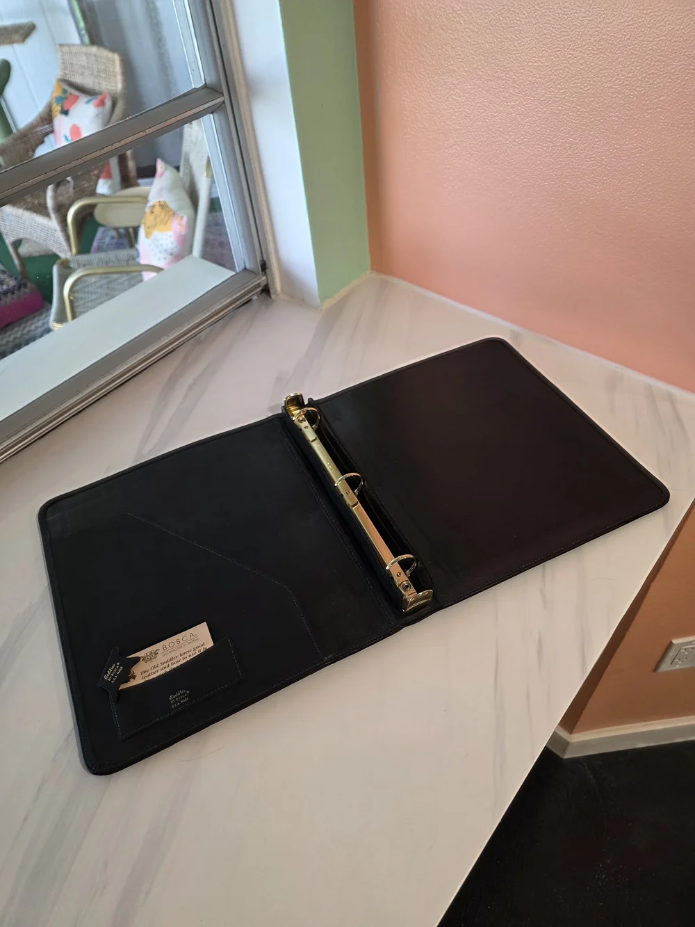 Bosca Black Leather Binder Folio